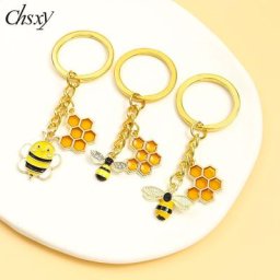 Porte-clés abeille en émail mignon Hexagonal nid d'abeille en métal pour homme femme enfant