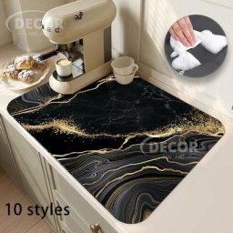 Polymères de séchage de vaisselle marbrés noirs bouteille de cuisine super absorbante cuisine set