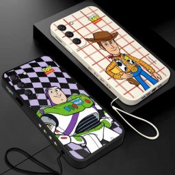 Coque de téléphone avec dessin animé Disney Toy Story avec lanière pour Samsung Galaxy S23 S22 S21