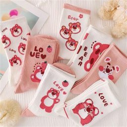 Chaussettes mi-tube en coton pour filles dessin animé Disney Lotso Toy Story Harvey Bear Print