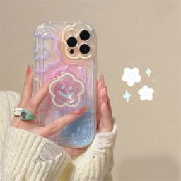 Coque de téléphone transparente en TPU avec fleur polaire support de poignée coque pour iPhone 13