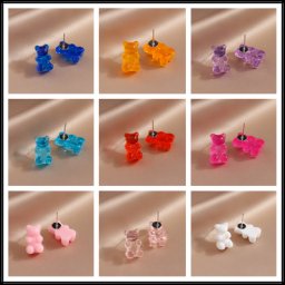 Boucles d'Oreilles Mini Ours en Résine pour Femmes et Bol Bijoux Mignons Dessin Animé 3D Document