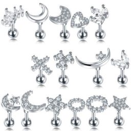 Piercing de Cartilage en Forme de Lune Étoile Cœur Croix Fleur Couronne Helix Tragus Conch