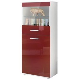 Vladon - Vitrine Buffet Armoire haute Almada en Blanc - haute brillance et tons naturels - Façades