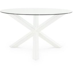 Table à manger et pieds en verre en bois naturel blanc 135x135x76,5 Wabi Home