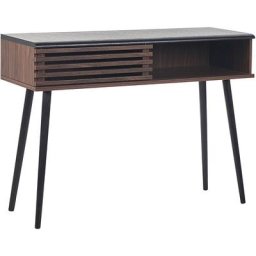 Table Console Rustique à Porte Coulissante Latté Bois Foncé 2 Compartiments Perth - Bois foncé