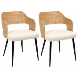 Altobuy - kilpa - Lot de 2 Fauteuils Bois et Métal Assise en Tissu Bouclettes - Blanc