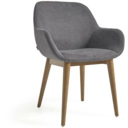 Kave Home - Chaise Konna gris foncé et pieds en bois de frêne massif foncé - Gris