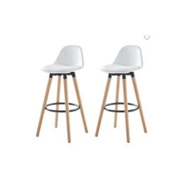 Lot de 2 Tabourets de Bar Chaises Cuisine avec Dossier en pp et Pieds en Bois Massif Repose-Pieds