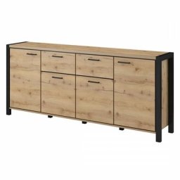 Buffet 210cm collection bowie 4 portes, 2 tiroirs. Couleur chêne et noir - Marron - Bois