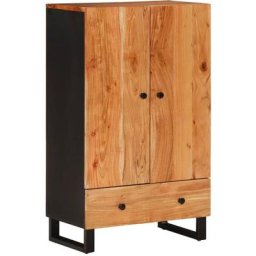 Buffet haut avec tiroir 60x33x100cm bois massif d'acacia et fer Vidaxl Brun