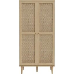 Buffet haut / meuble de rangement 2 portes en cannage et effet chêne 80 cm - Luisa - Bois