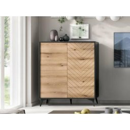 Peter - buffet haut - bois et noir - 104 cm - style industriel - noir / bois - Noir / Bois