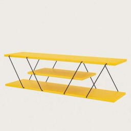Meuble tv montants ultra fins trois tablettes Filumis 120cm Panneau Bois Métal Jaune Noir - Jaune