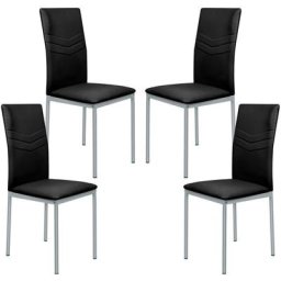 Sifree - Chaise de salle à manger, Lot de 4 Chaise de cuisine, Cuir artificiel, Pieds chromés,