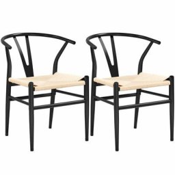 Yaheetech - Lot de 2 Chaises de Salle à Manger avec Assise Tressée Structure en Métal 54,5 x 57 x