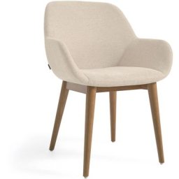 Kave Home - Chaise Konna beige et pieds en bois de frêne massif foncé - Beige
