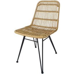 Kosmi - Chaise style Nature aspect rotin en résine tressée et pieds en métal noir