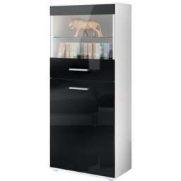 Vladon Vitrine Buffet Armoire haute Almada en Blanc - haute brillance et tons naturels - Façades en