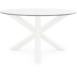 Table à manger et pieds en verre en bois naturel blanc 150x150x76,5 Wabi Home