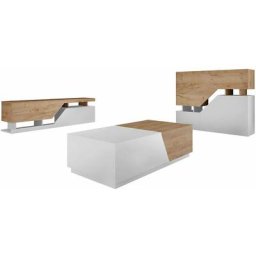 Ensemble de salon Ceelias - Buffet haut + table basse + meuble tv - Blanc/Marron - Gris/Marron.
