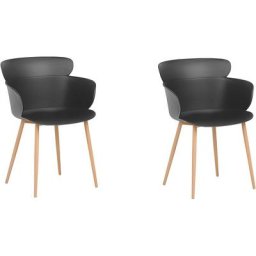 Set de 2 Chaises de Salle à Manger en Plastique Noir avec Pieds en Métal Effet Bois Clair Design