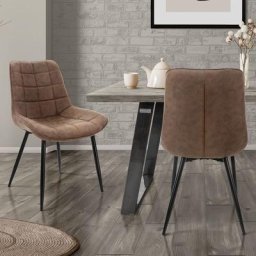 Lot 2x chaises de salle à manger cuisine matériau synthétique marron pieds acier