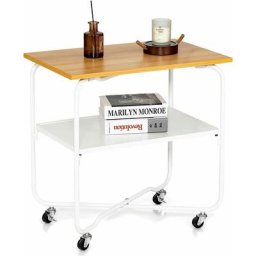 Table d'Appoint Pliant 2 Niveaux, Chariot de Rangement avec Roues Universelles et Verrouillables,