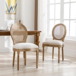 Chaises de salle à manger Set de 2 chaises de cuisine avec dossier en rotin Louis chaise rembourrée
