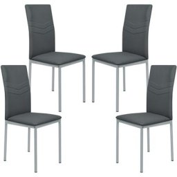 Chaise de salle à manger, Lot de 4 Chaise de cuisine, Cuir artificiel, Pieds chromés, Convient pour