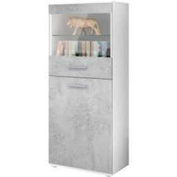 Vladon - Vitrine Buffet Armoire haute Almada en Blanc - haute brillance et tons naturels - Façades