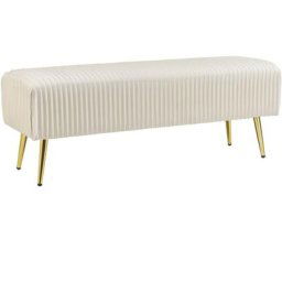 Banquette d'Intérieur Glamour Pieds en Métal Dorés en Velours Crème Paterson - Blanc