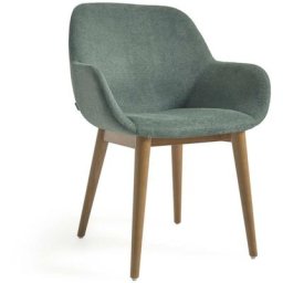 Kave Home - Chaise Konna verte et pieds en bois de frêne massif foncé - Vert