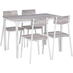 Ensemble de Salle à Manger Complet Table 4 Chaises Effet Bois Gris avec Pieds Blancs Design