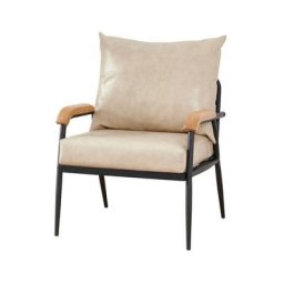 Fauteuil de salon simple en simili cuir doux avec support en métal, Beige