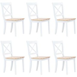 Chaises à manger lot de 6 blanc/bois clair bois d'hévéa massif Vidaxl white and natural