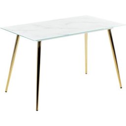 Table à Manger Effet Marbre et Doré en Verre et Acier 120 x 70 cm Pieds Fins Mulga - Blanc