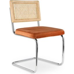 Velvet Style - Chaise de salle à manger en rotin naturel et velours - Martha Orange rougeâtre