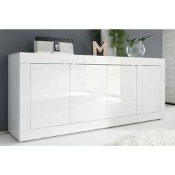Buffet design blanc laqué brillant 4 portes L207 cm latte - Blanc