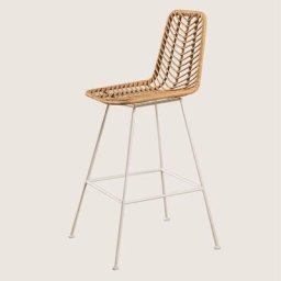 Sklum - Lot de 4 Tabourets de Jardin Hauts en Rotin Synthétique Gouda Natural naturel ↑75 cm Blanc