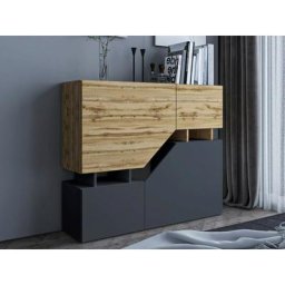 Pitt - buffet haut - 120 cm - style industriel - bois / gris - Bois / Gris
