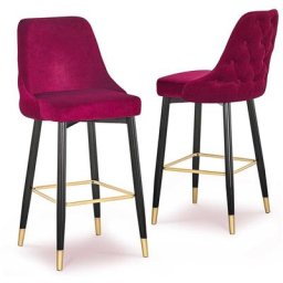 Lot de 2 tabourets de bar capitonnées en velours rouge dorina - rouge