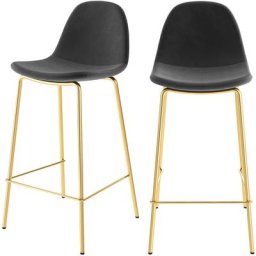 Chaise de bar mi-hauteur 65 cm en velours (lot de 2) - Henrik - Noir
