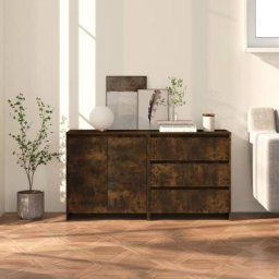 Lot de 2 Buffets Bahut | Meubles de rangement Commode Chêne fumé Bois d'ingénierie 83008 - Brun