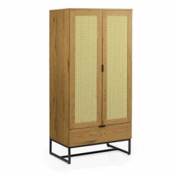 Armoire penderie 2 portes 1 tiroir en bois métal et cannage tullio - bois clair