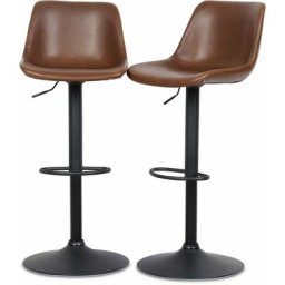 Tabourets de bar réglables - Noah - simili cuir marron - hauteur réglable 60,5/81,5cm, repose-pieds
