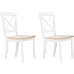 Chaises à manger lot de 2 blanc/bois clair bois d'hévéa massif Vidaxl white and natural