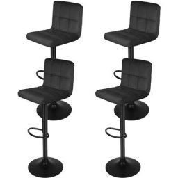 4pcs Tabouret de Bar en velours et métal. Chaise de comptoir réglable en Hauteur et Rotatif. noir