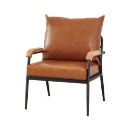 Clipop - Fauteuil de salon simple en simili cuir doux avec support en métal, Marron clair