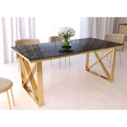 Table à manger rectangulaire effet marbre noir et pieds dorés ISORE - noir doré